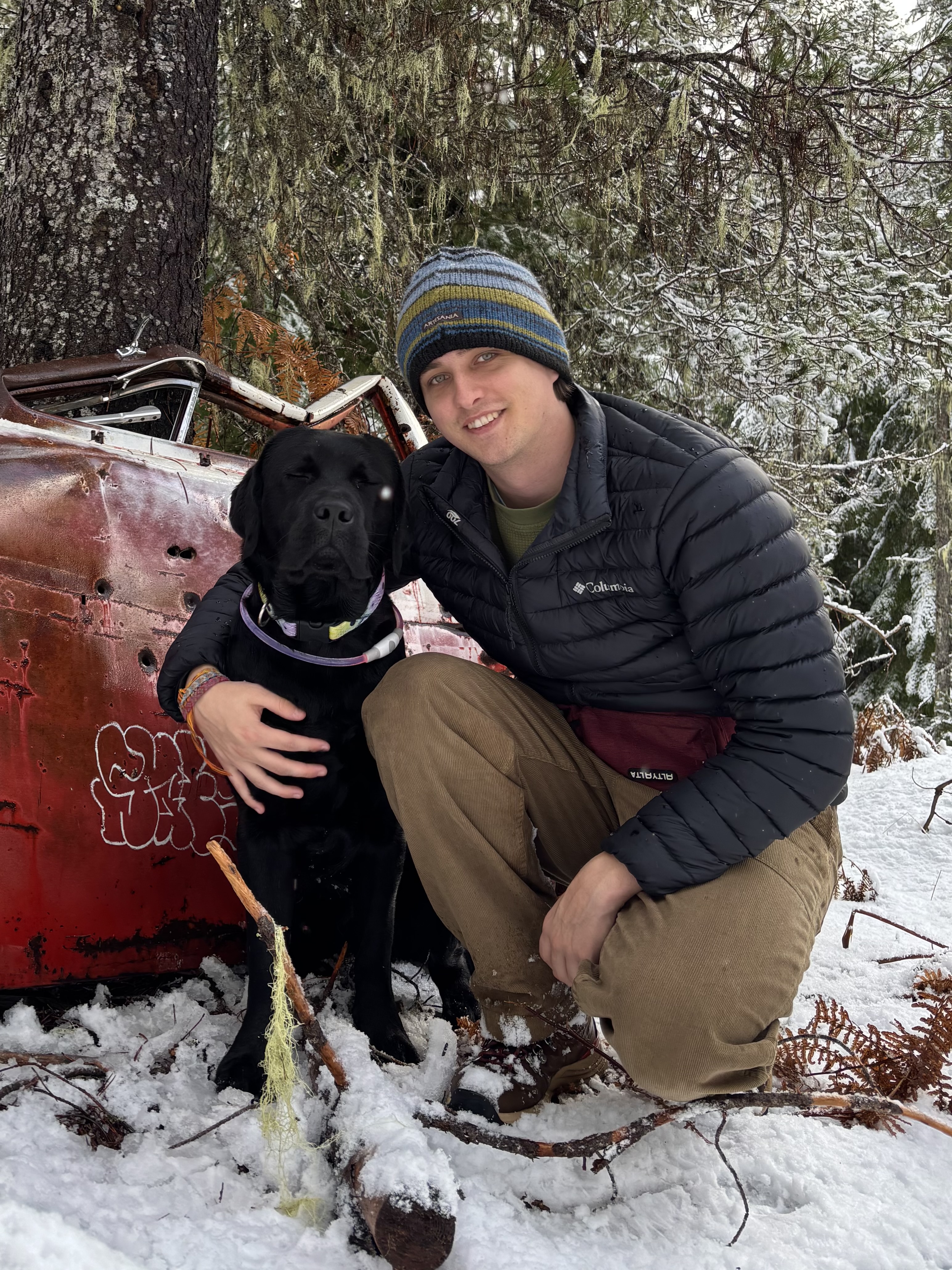 Sedge Greenlee and Squidward in the snow.